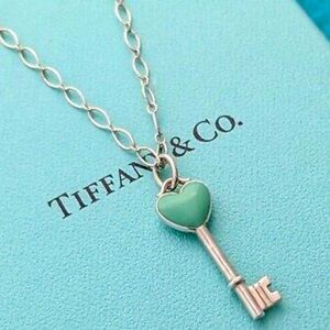 Tiffany & Co. Heart Key Enamel Pendant Charm Sterling Silver